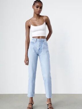 Zara Light Wash High-Rise Mom Jeans